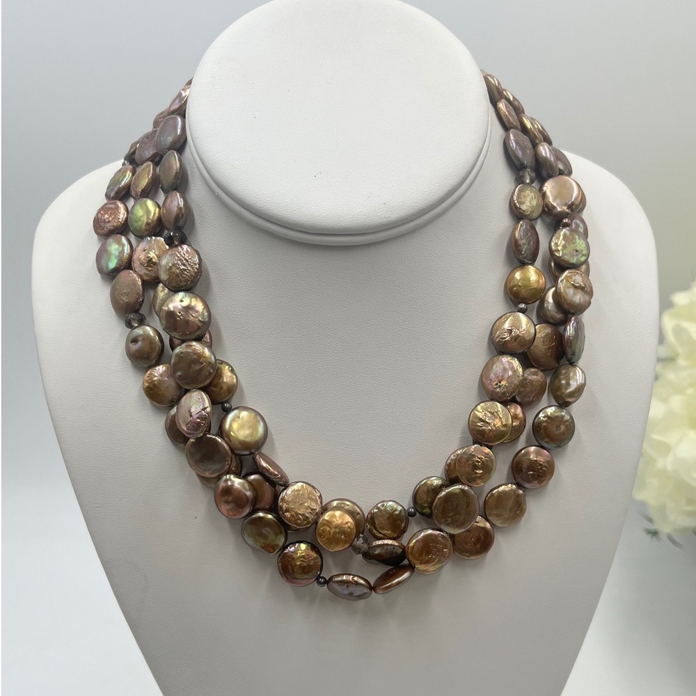 Silpada‎ MultiStrand Sterling Silver Bronze Coin Pearl Necklace N1717